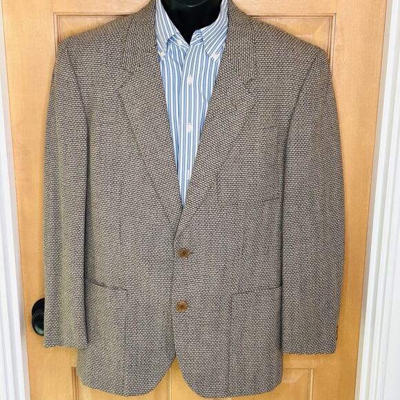 Barneys New York Mens Wool Blazer IT 48 US 38 Tan Black Herringbone Jacket Italy - Picture 1 of 9